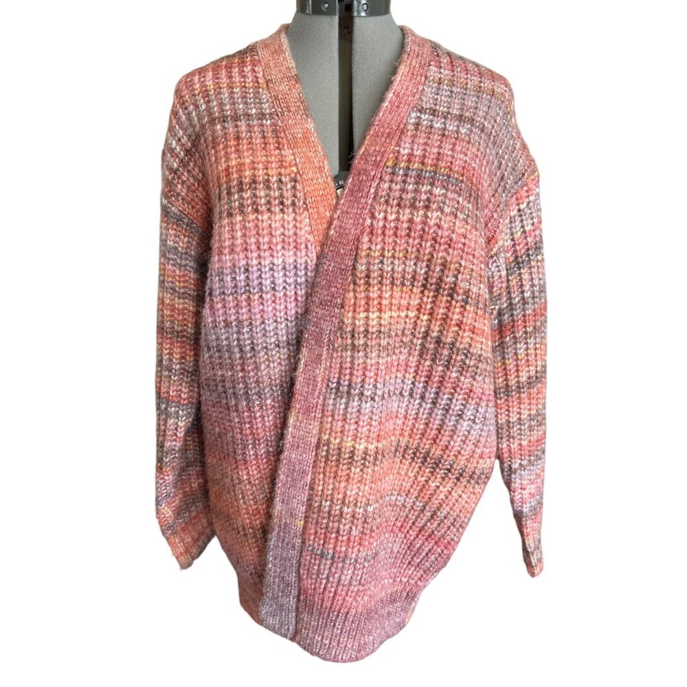 Grace + Karma Womens Oversized Open Front Multicolor Striped Knit Cardigan XS/S